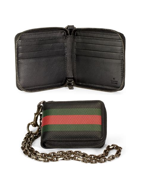 gucci perforated leather web chain wallet|Gucci wallet on chain sale.